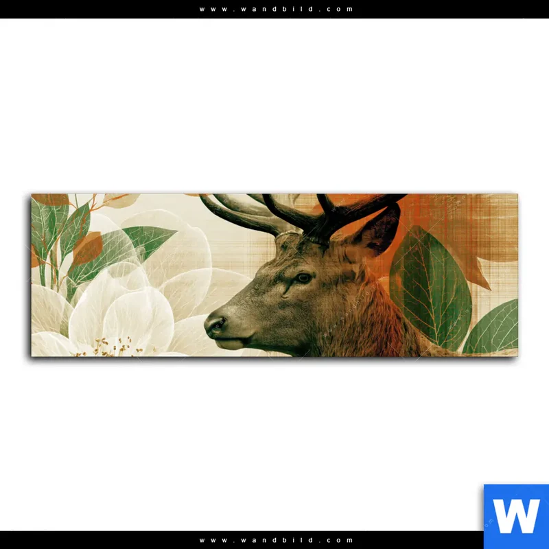 Leinwandbild | Hirsch - Waldkönig in Herbstfarben | Panorama