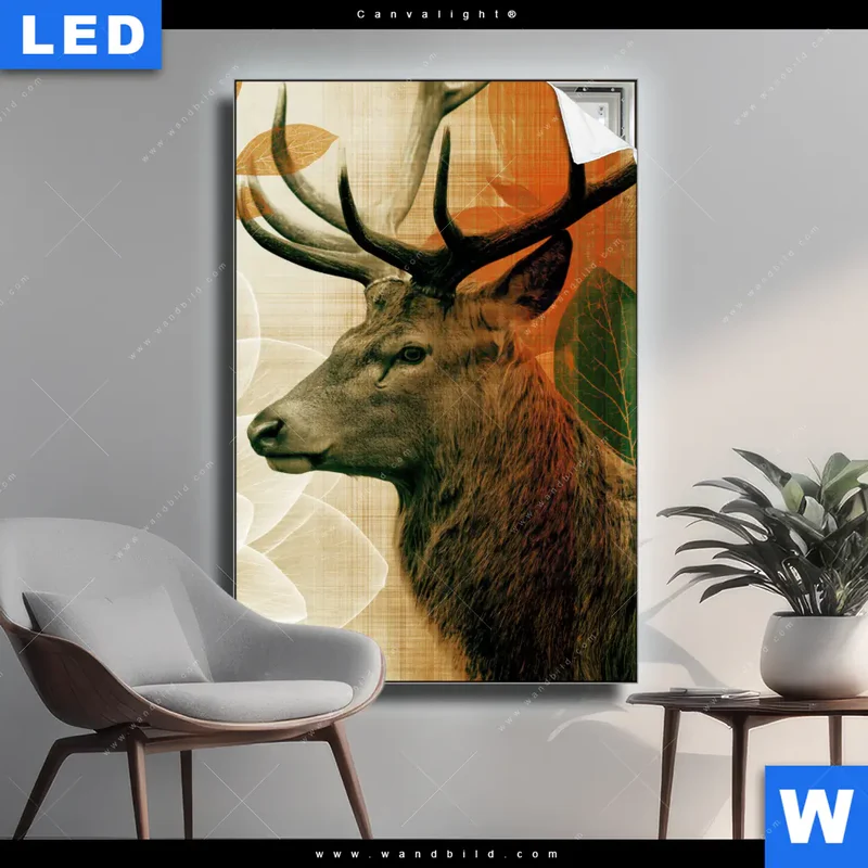 Canvalight® Leuchtbild | Hirsch - Waldkönig in Herbstfarben | Hochformat