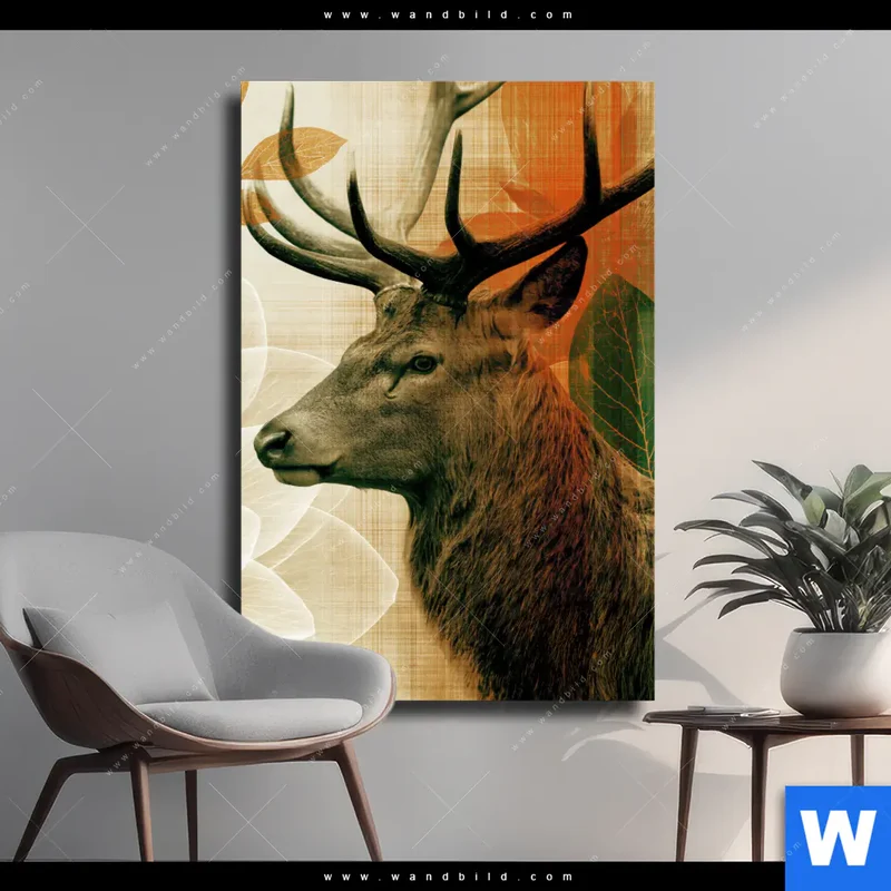 Leinwandbild | Hirsch - Waldkönig in Herbstfarben | Hochformat