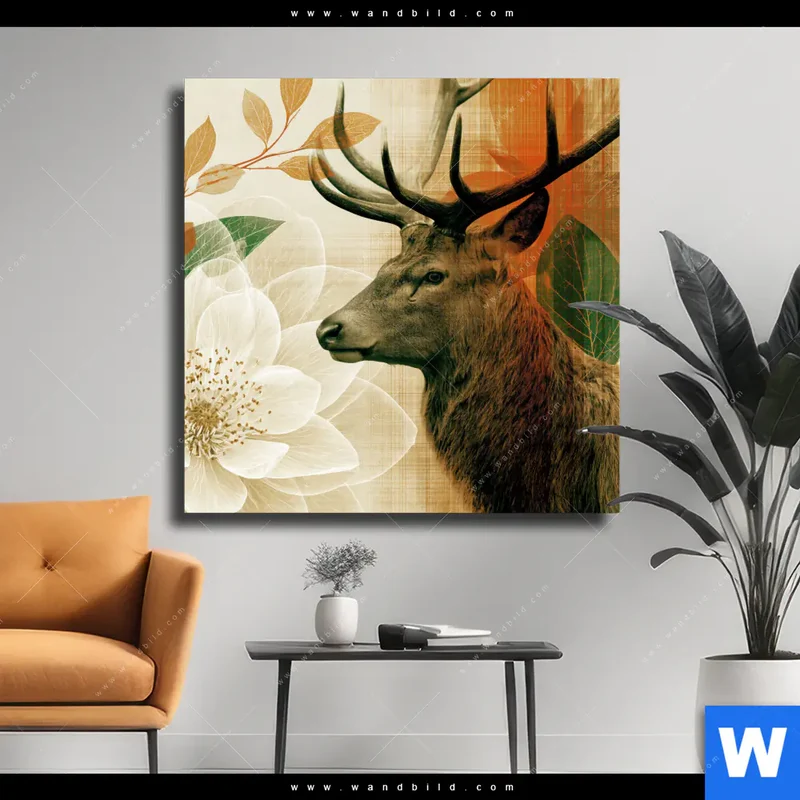 Leinwandbild | Hirsch - Waldkönig in Herbstfarben | Quadrat