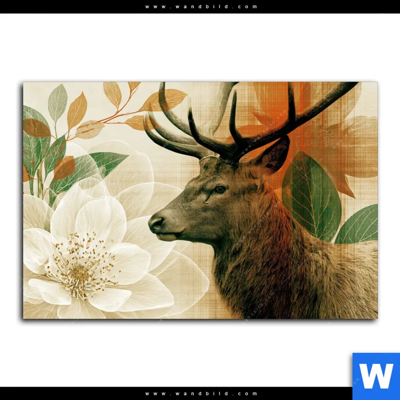 Leinwandbild | Hirsch - Waldkönig in Herbstfarben | Querformat