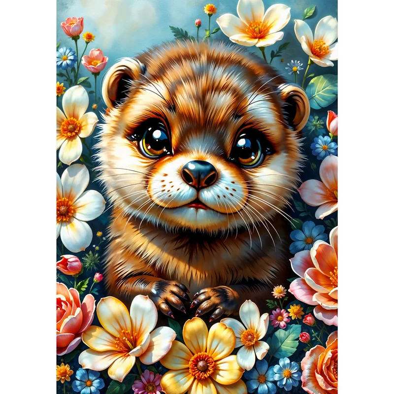 5D Diamond Painting – Blütenzauber des kleinen Wiesels