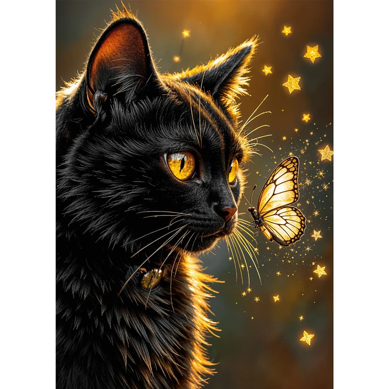 5D Diamond Painting – Sternenglanz der Nachtkatze
