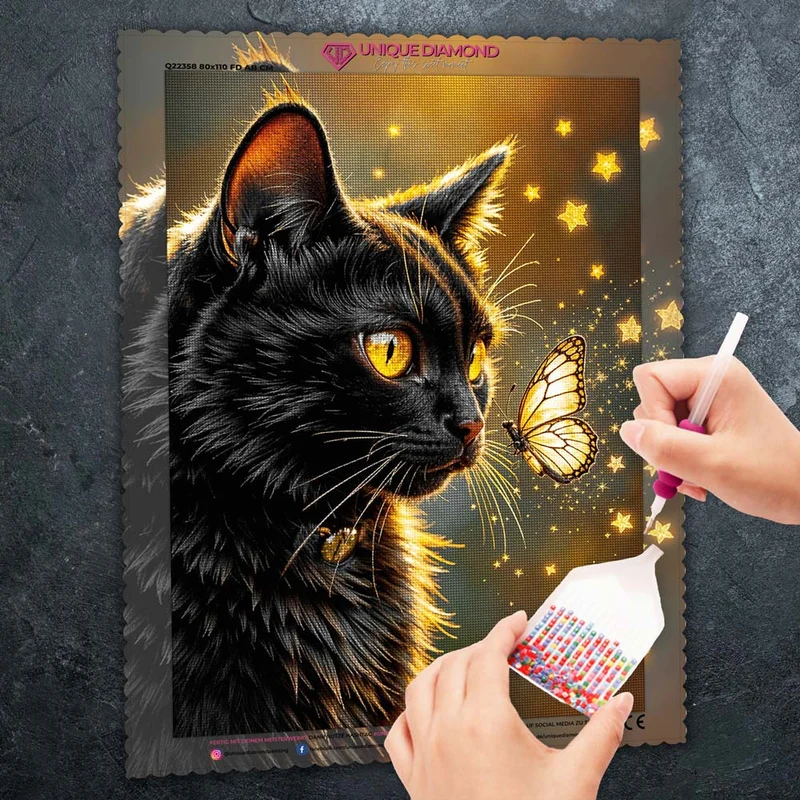 5D Diamond Painting – Sternenglanz der Nachtkatze