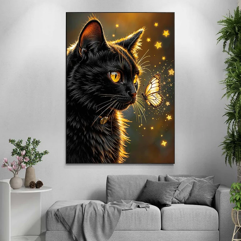 5D Diamond Painting – Sternenglanz der Nachtkatze