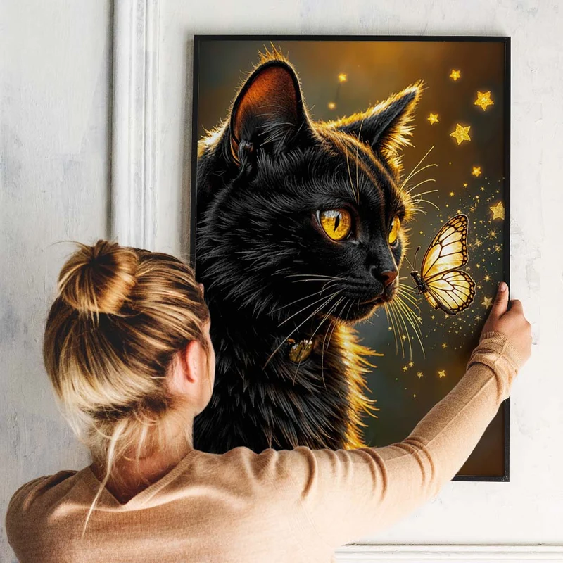 5D Diamond Painting – Sternenglanz der Nachtkatze
