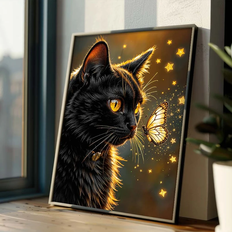 5D Diamond Painting – Sternenglanz der Nachtkatze
