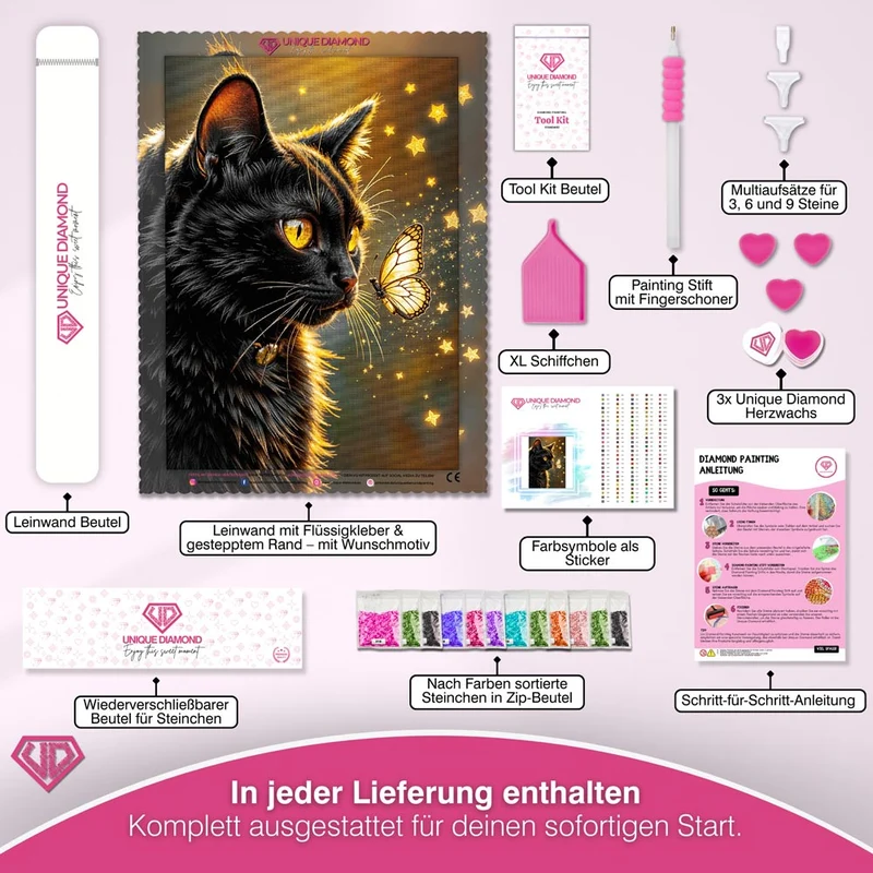 5D Diamond Painting – Sternenglanz der Nachtkatze