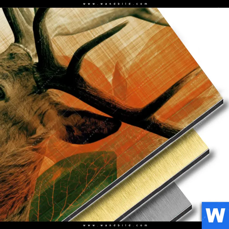 Aluminiumbild gebürstet | Hirsch - Waldkönig in Herbstfarben | Hochformat