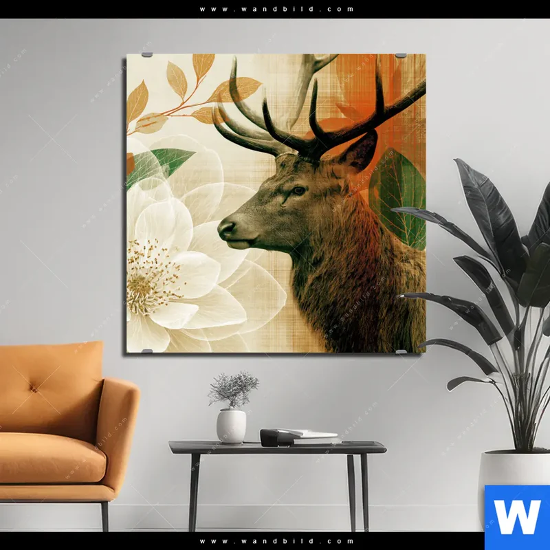 Alu-Dibond Bild | Hirsch - Waldkönig in Herbstfarben | Quadrat