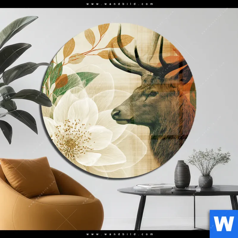Acrylglasbild | Hirsch - Waldkönig in Herbstfarben | Rund