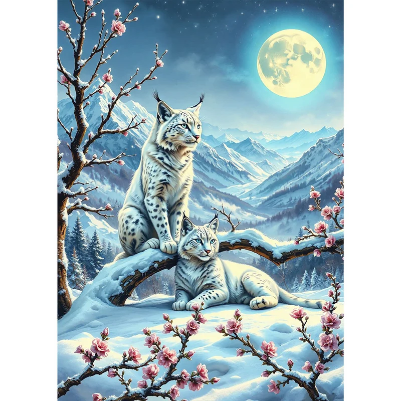 5D Diamond Painting – Schneeluchse im Mondlicht