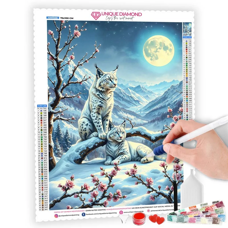 5D Diamond Painting – Schneeluchse im Mondlicht