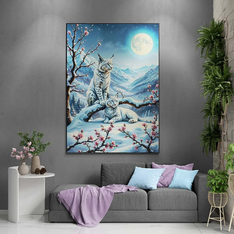 5D Diamond Painting – Schneeluchse im Mondlicht