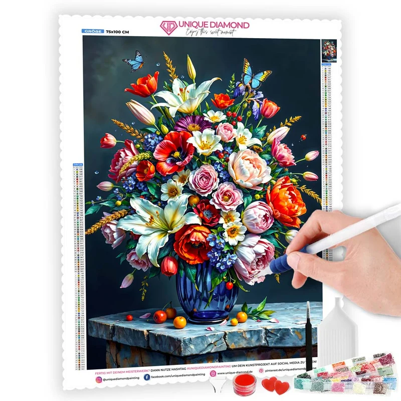 5D Diamond Painting – Blumenpracht in der Vase