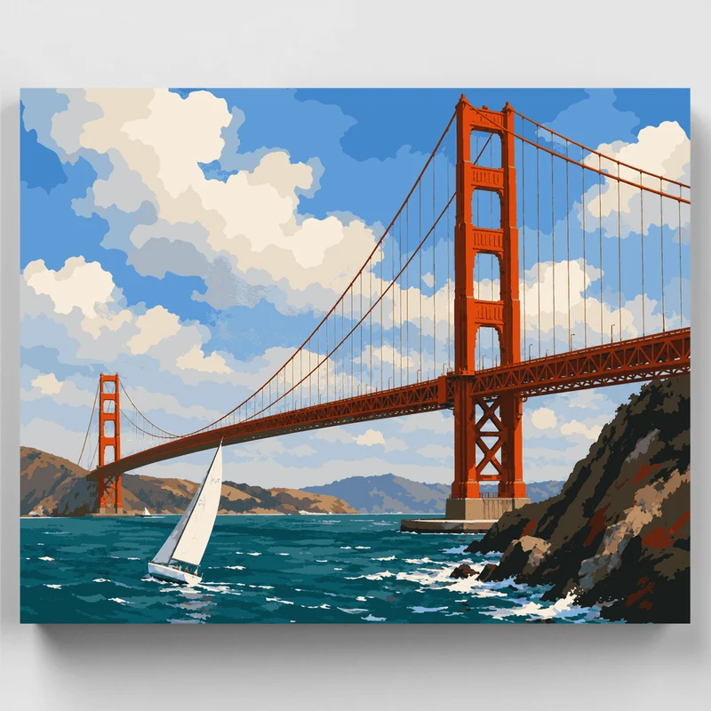 Sailboat Under Golden Gate - Paint by Numbers Kit