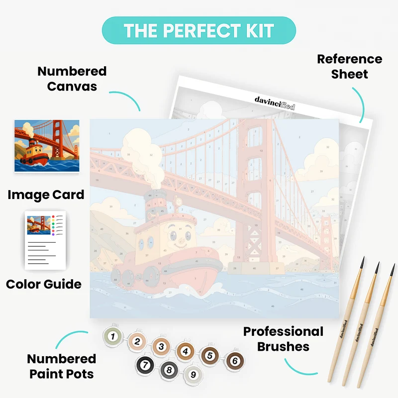 Smiling Tugboat Bridge - Paint by Numbers Kit