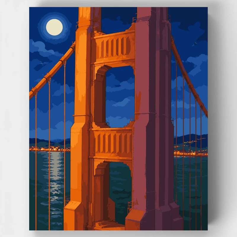 Moonlit Bridge Tower - Paint by Numbers Kit