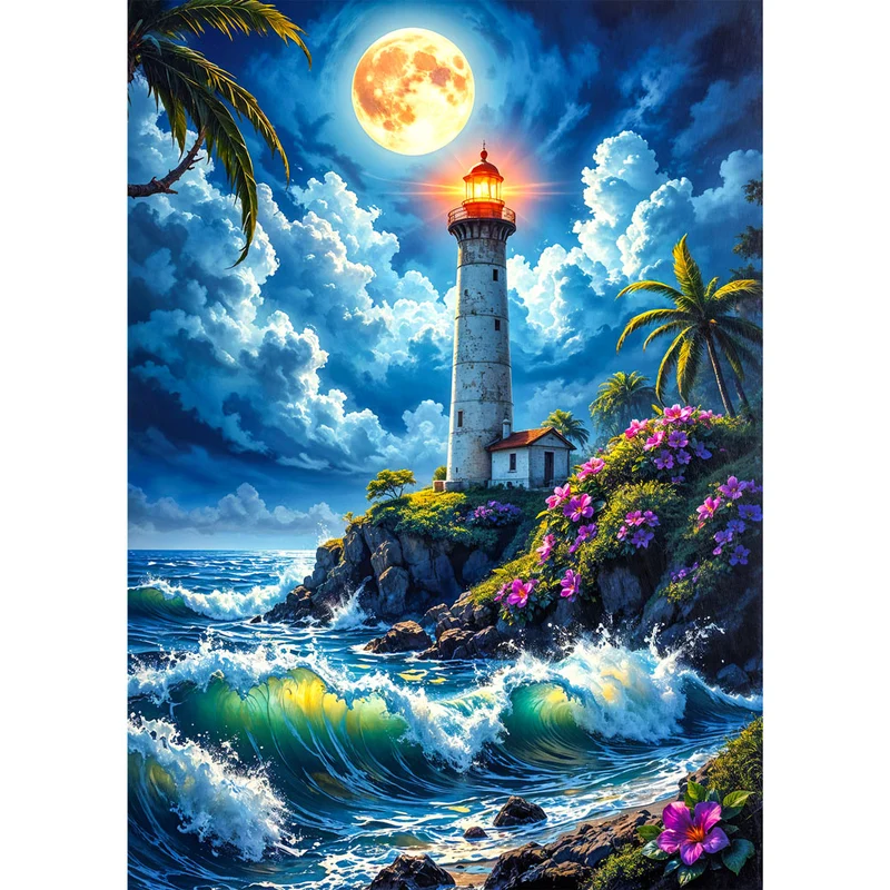 5D Diamond Painting – Mondschein-Leuchtturm