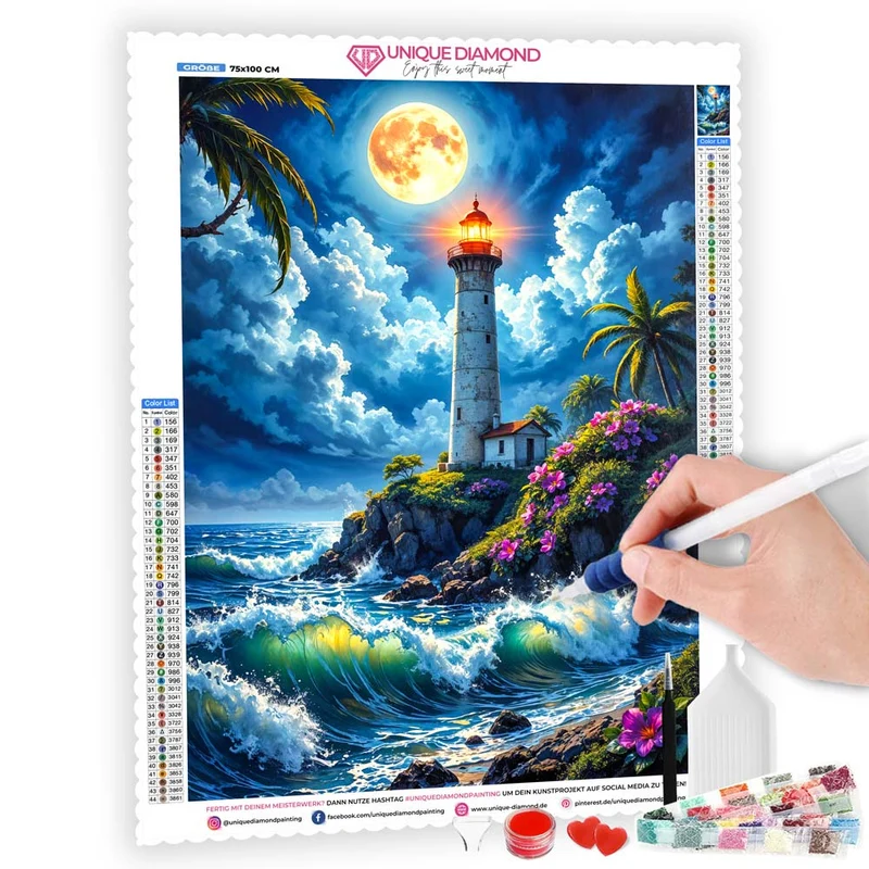 5D Diamond Painting – Mondschein-Leuchtturm