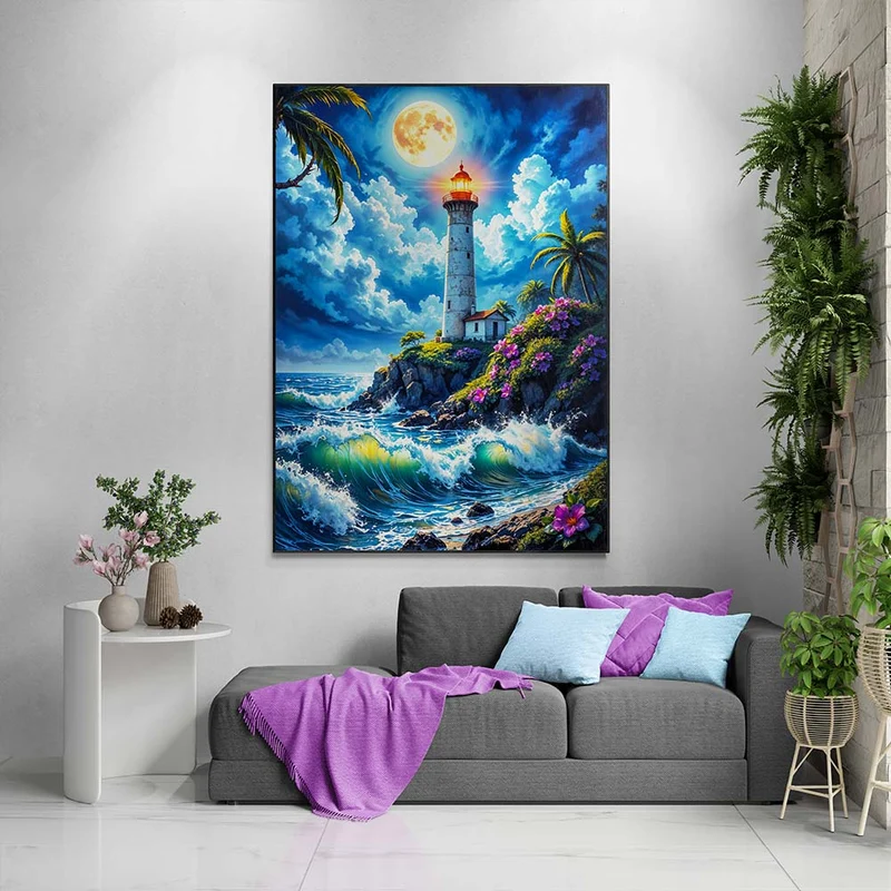 5D Diamond Painting – Mondschein-Leuchtturm