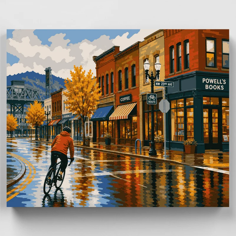 Rainy Portland Cyclist - Paint by Numbers Kit