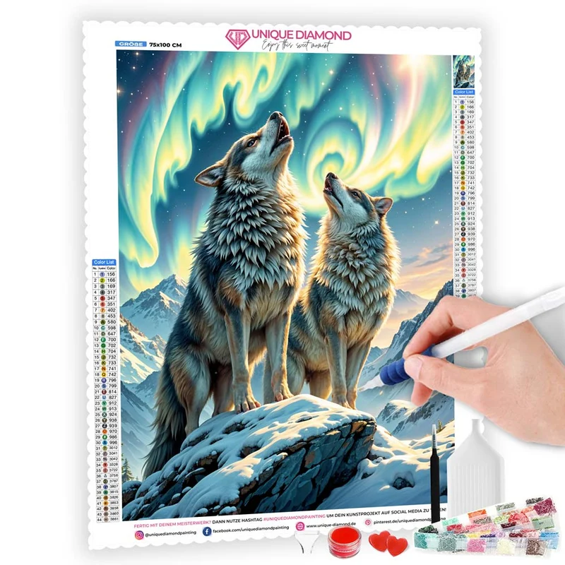 5D Diamond Painting – Wölfe im Nordlicht