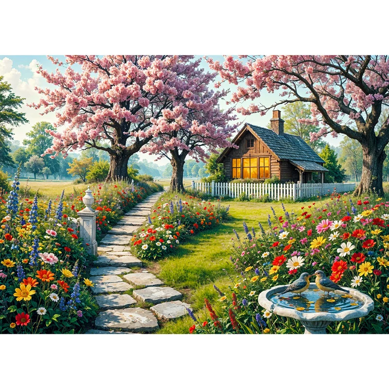 5D Diamond Painting – Blühender Garten mit Landhaus