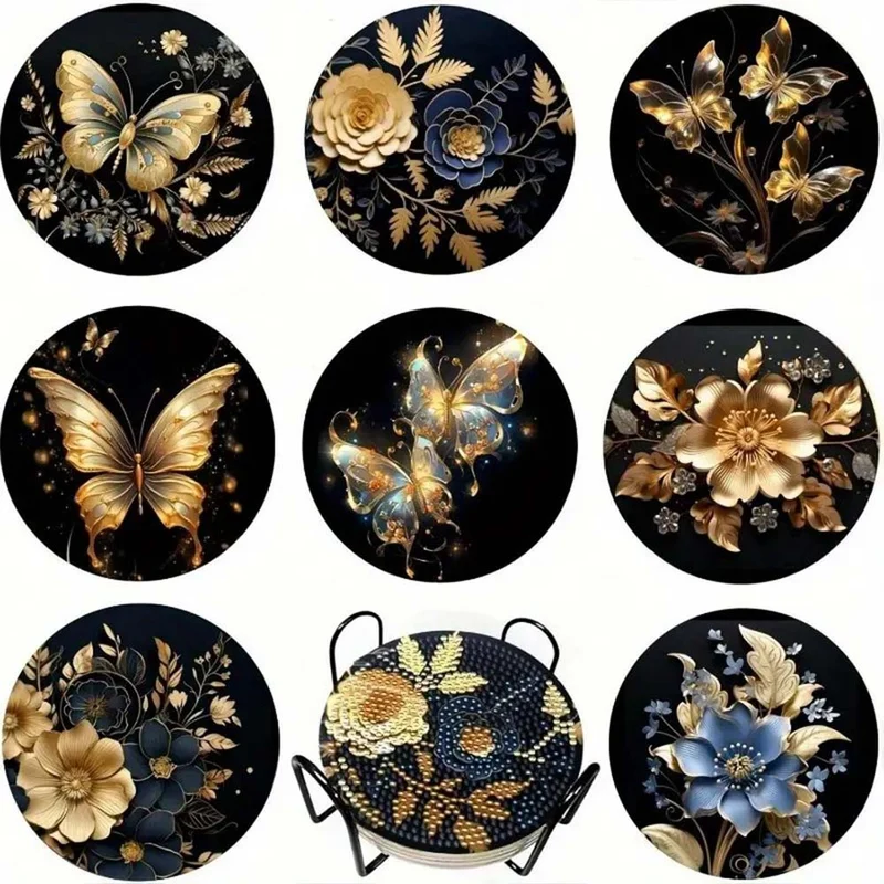 5D Diamond Painting Untersetzer – Eleganz in Gold