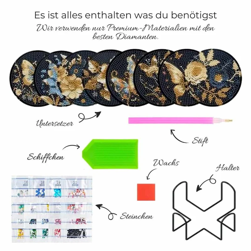5D Diamond Painting Untersetzer – Eleganz in Gold
