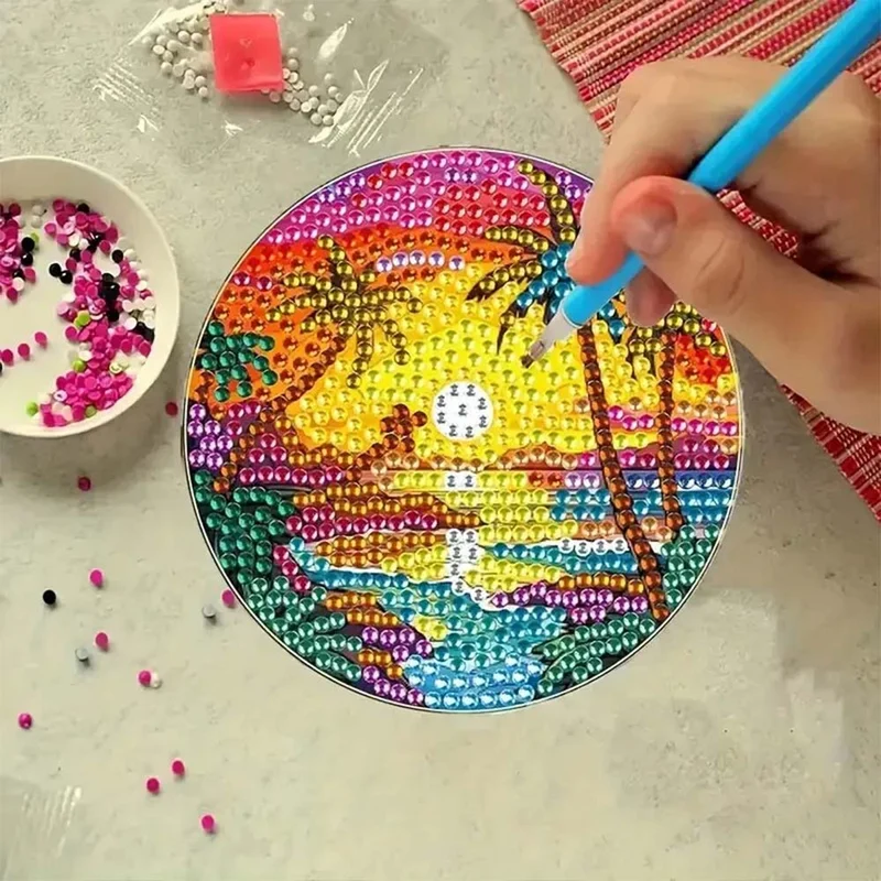 5D Diamond Painting Untersetzer – Tropischer Sonnenuntergang