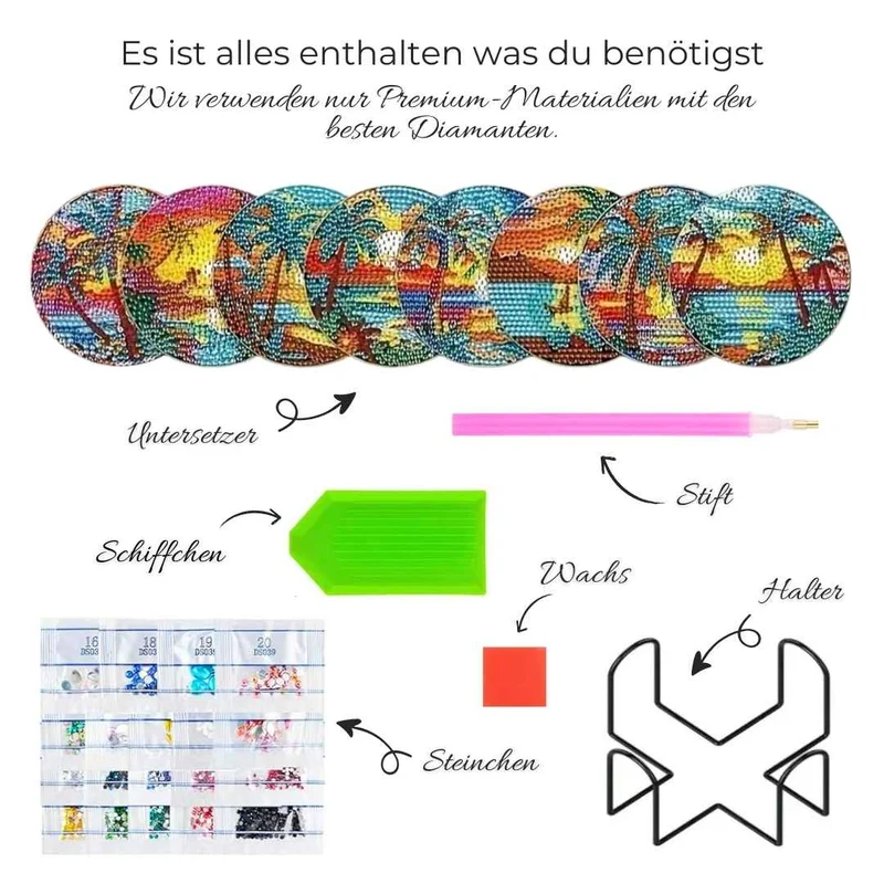 5D Diamond Painting Untersetzer – Tropischer Sonnenuntergang