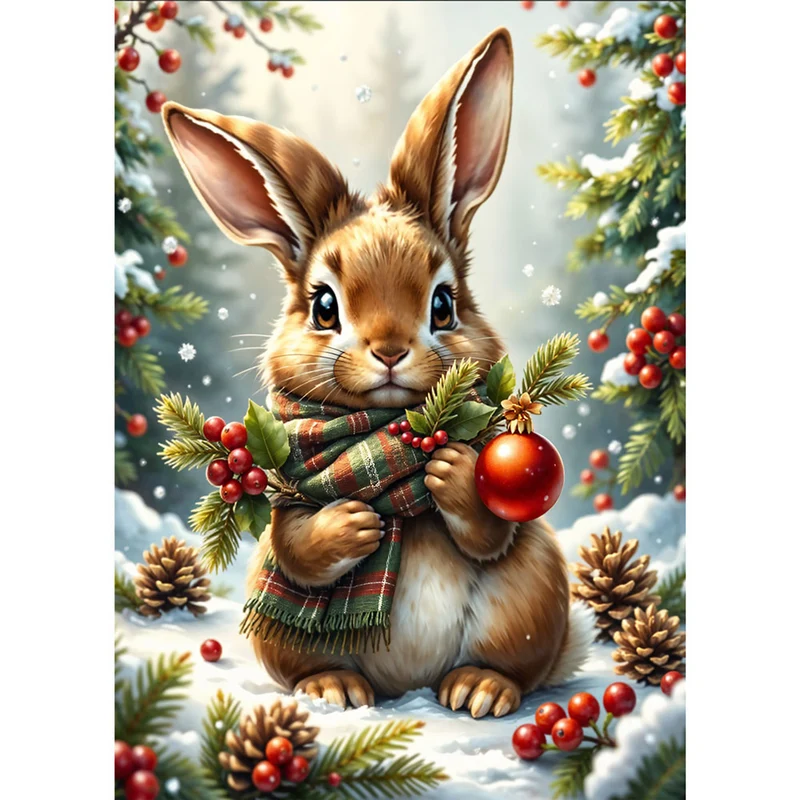 5D Diamond Painting – Weihnachtskaninchen im Schnee