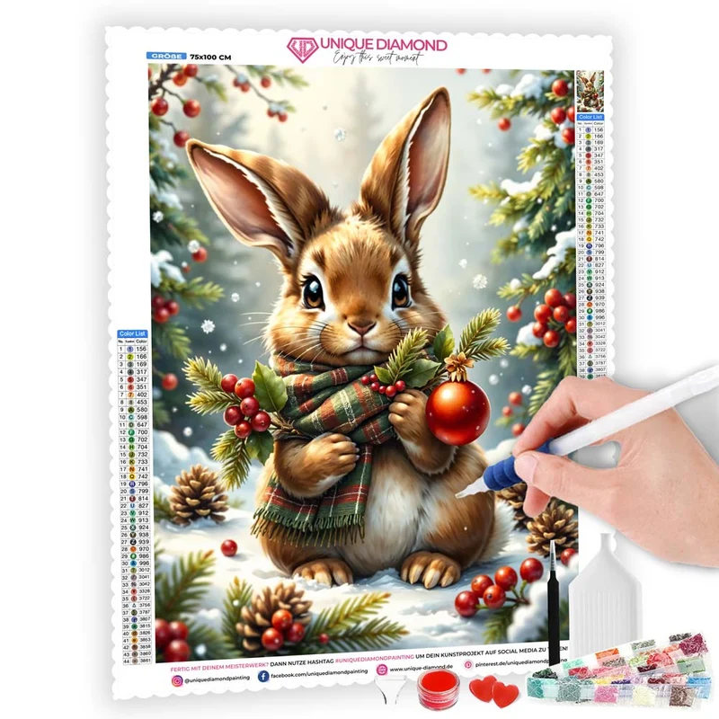 5D Diamond Painting – Weihnachtskaninchen im Schnee