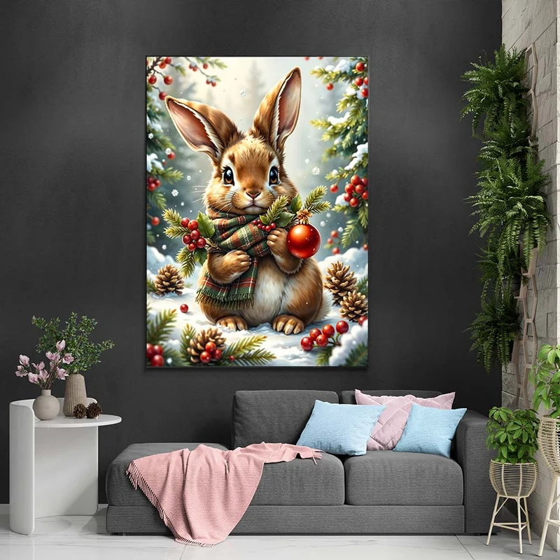 5D Diamond Painting – Weihnachtskaninchen im Schnee
