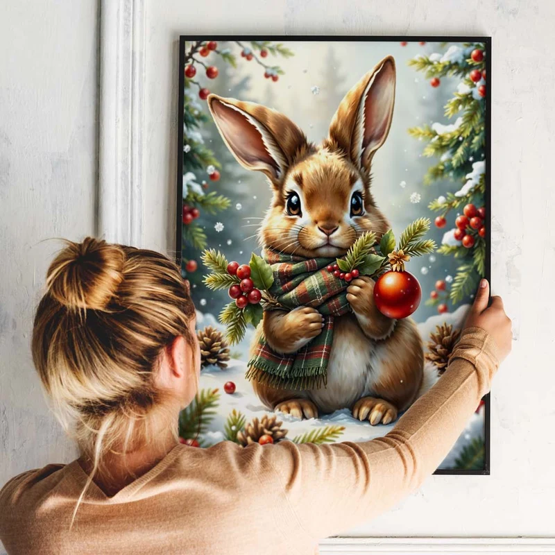 5D Diamond Painting – Weihnachtskaninchen im Schnee