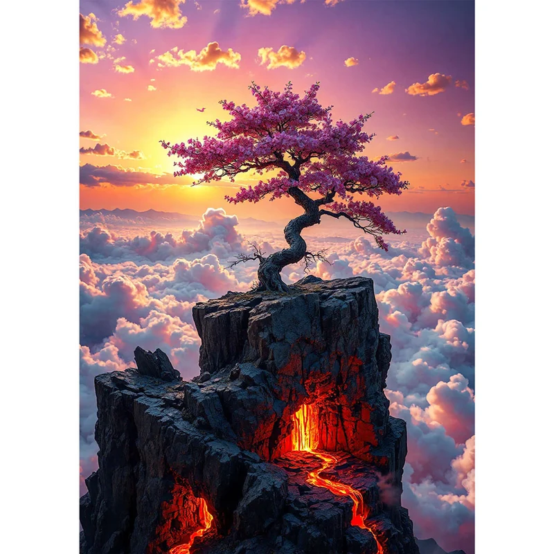 5D Diamond Painting – Kirschbaum über glühender Erde