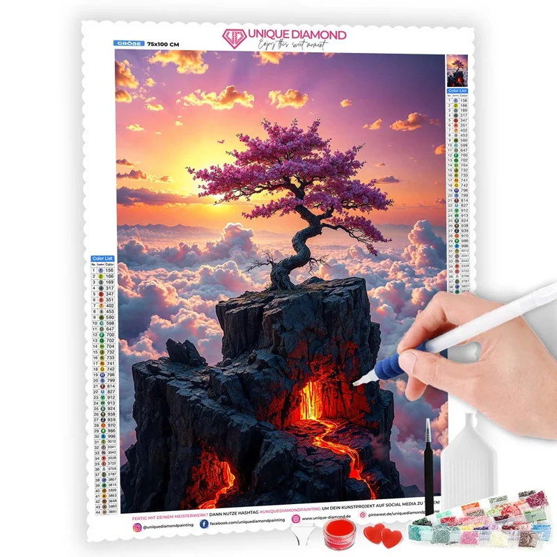 5D Diamond Painting – Kirschbaum über glühender Erde