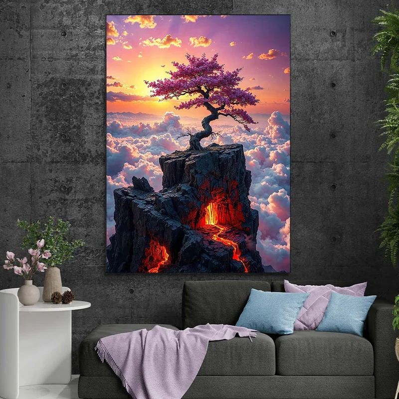 5D Diamond Painting – Kirschbaum über glühender Erde