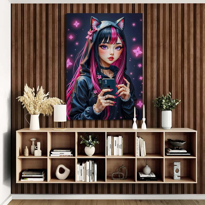 5D Diamond Painting – Neko-Girl mit Smartphone