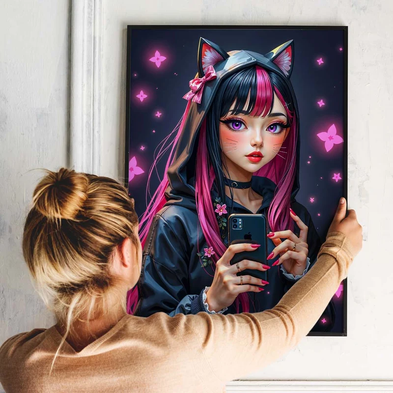 5D Diamond Painting – Neko-Girl mit Smartphone