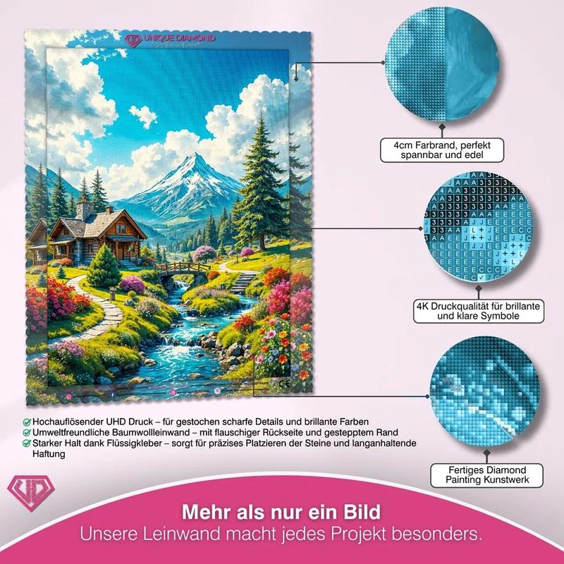5D Diamond Painting – Berghütte am Bachlauf