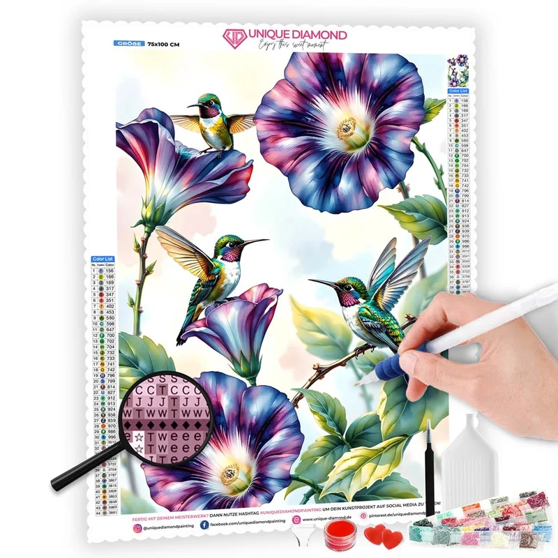 5D Diamond Painting – Kolibris und Blütenzauber