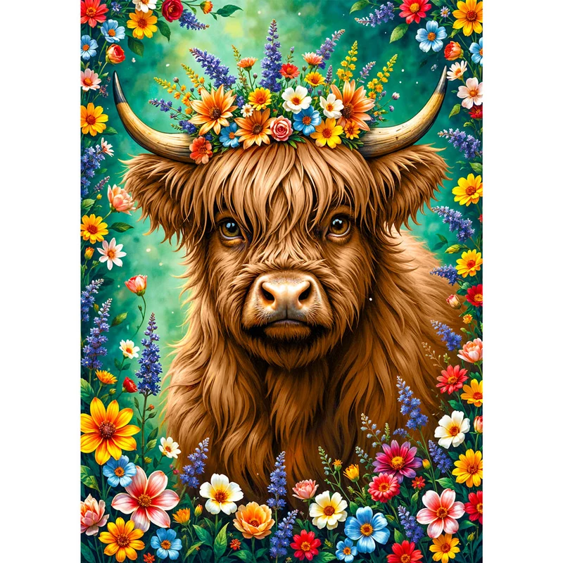 5D Diamond Painting – Blumenkrone des Hochlandrinds