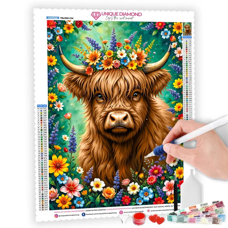 5D Diamond Painting – Blumenkrone des Hochlandrinds