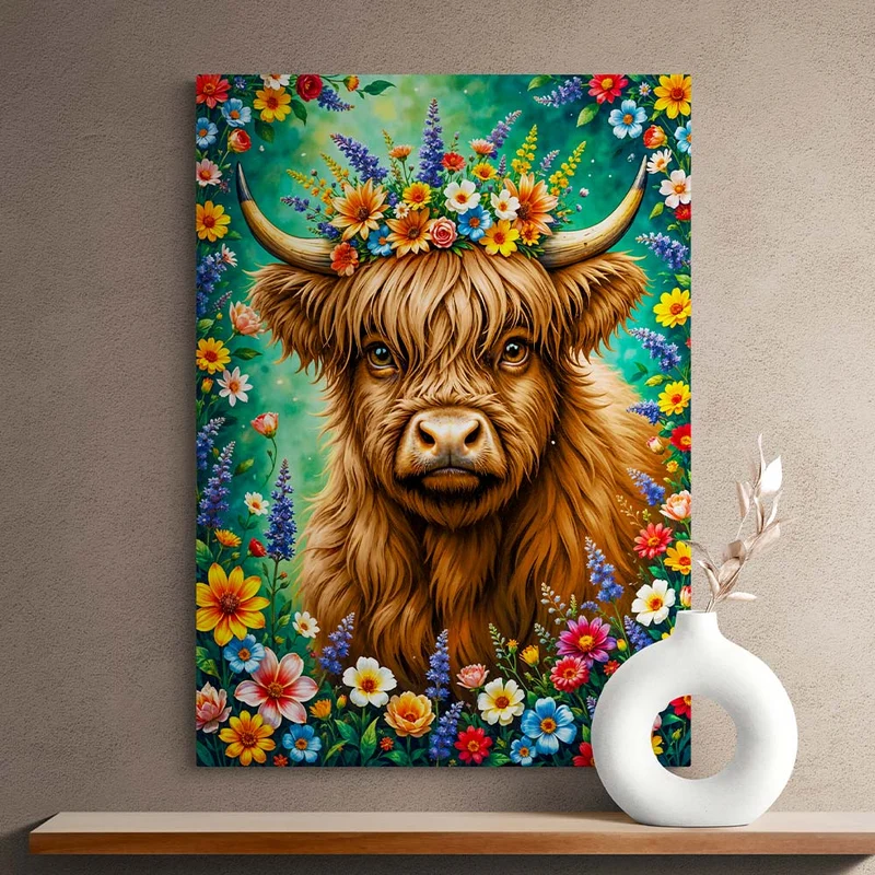 5D Diamond Painting – Blumenkrone des Hochlandrinds