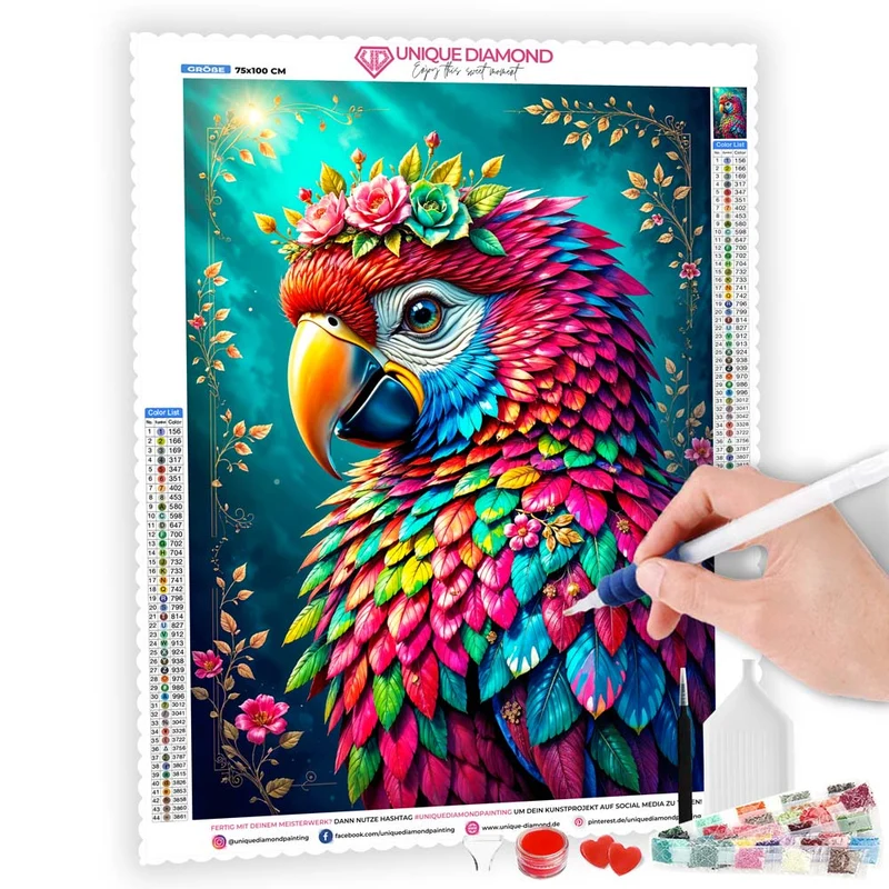 5D Diamond Painting – Majestätischer Papagei Aurora