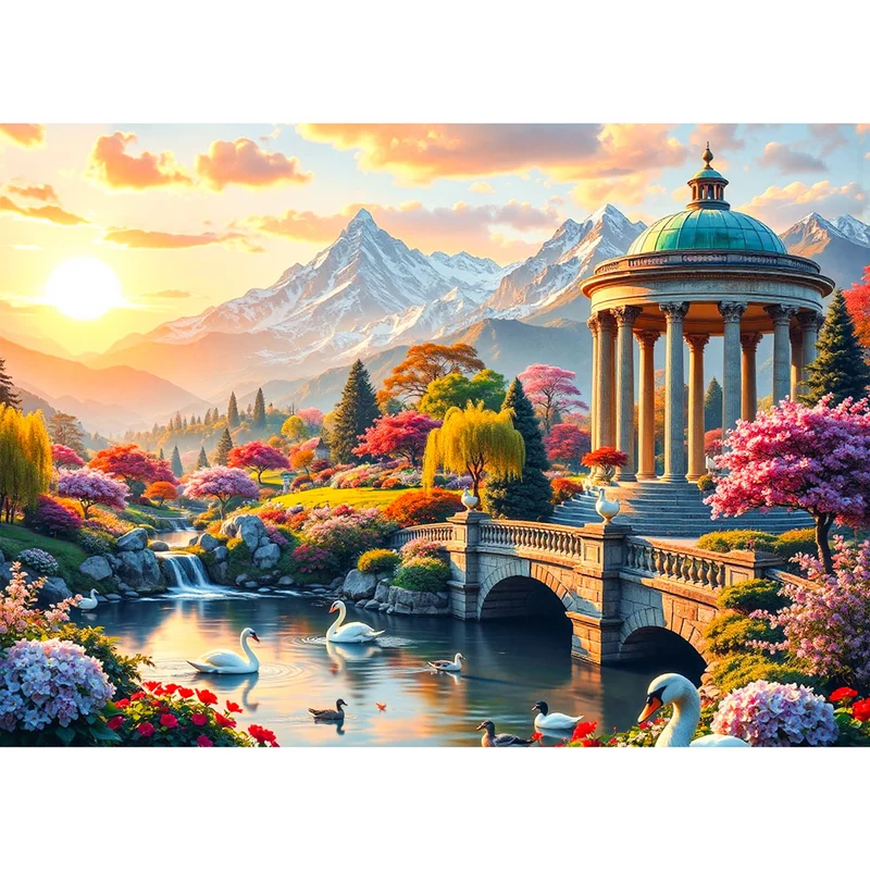 5D Diamond Painting – Romantischer Garten mit Pavillon