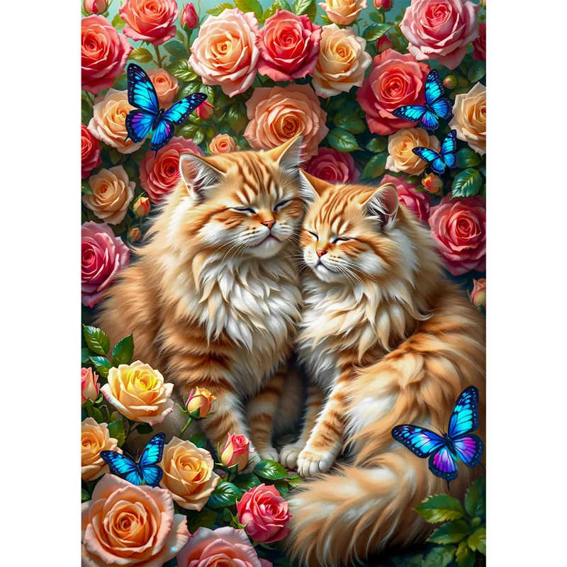5D Diamond Painting – Kuschelkätzchen im Rosengarten