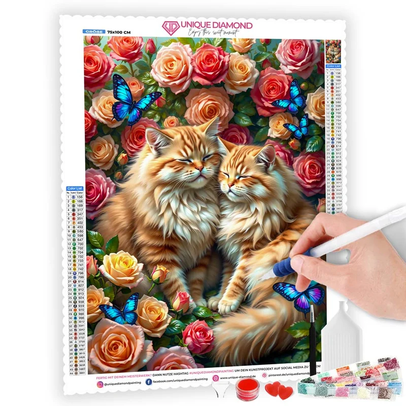 5D Diamond Painting – Kuschelkätzchen im Rosengarten
